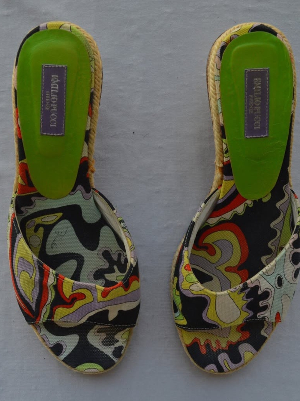 Emilio Pucci Multicolor Abstract Print Slip-On Mules with Green Insole